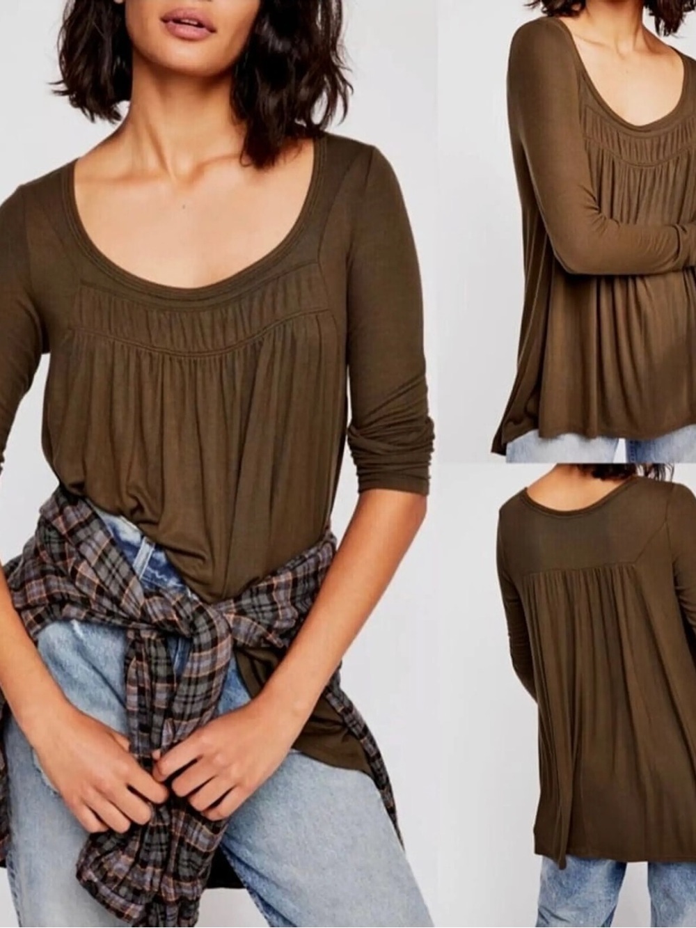 Free People We The Free Love Valley Long Sleeve Top Olive Green ribbed M